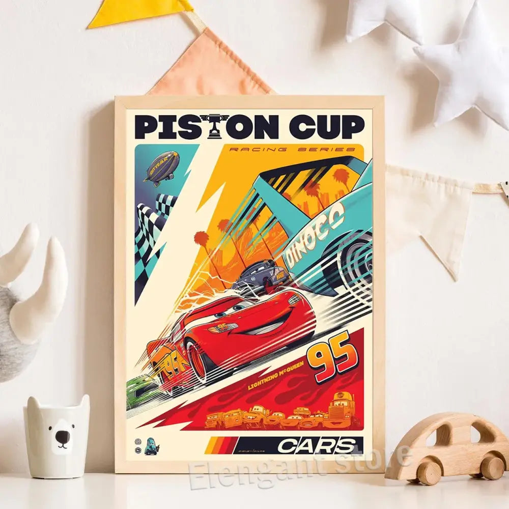 Lightning mcqueen cartoon car art framed prints for boys bedroom