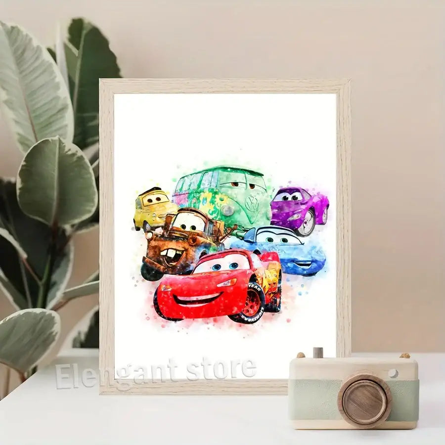 Lightning mcqueen cartoon car art framed prints for boys bedroom