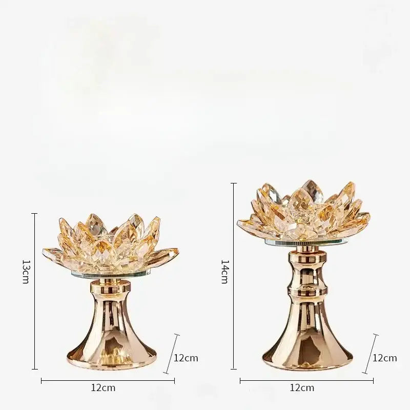 Golden crystal lotus glass flower candle holder dining room tabletop