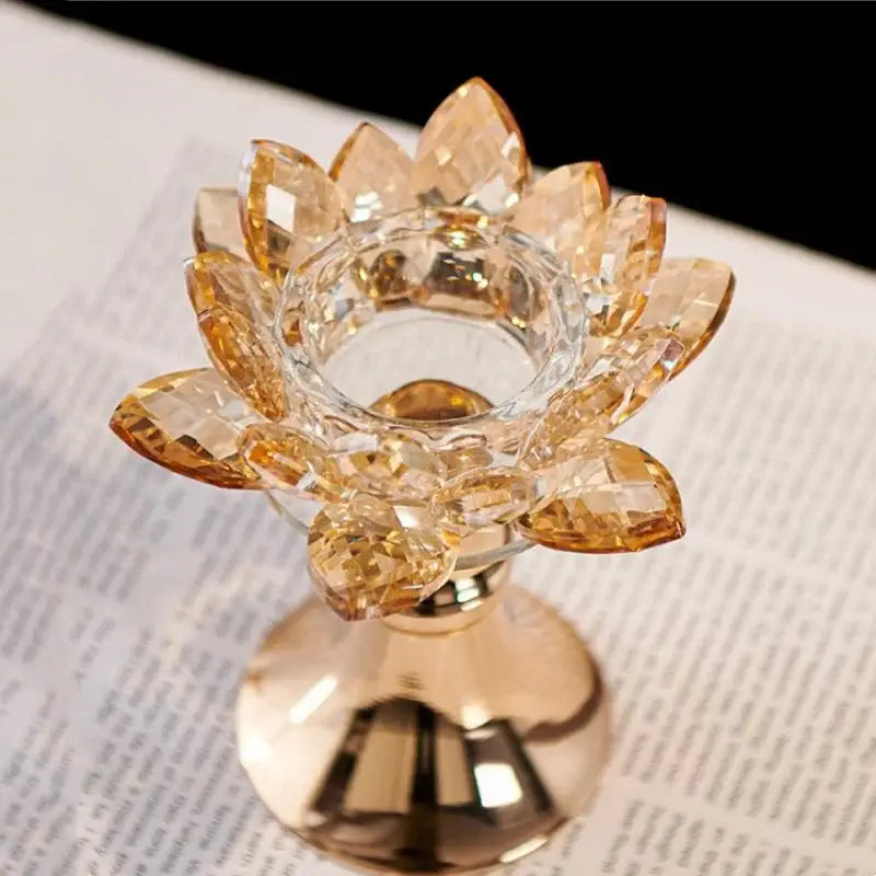Golden crystal lotus glass flower candle holder dining room tabletop