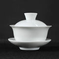 Hand painted lotus white porcelain gaiwan tea set dining room