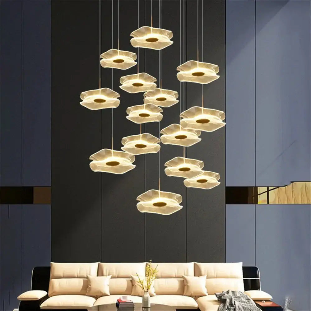 Modern nordic white lotus leaf chandelier living room light
