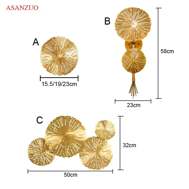 Decorbites lotus leaf golden copper wall lamp bedroom art light
