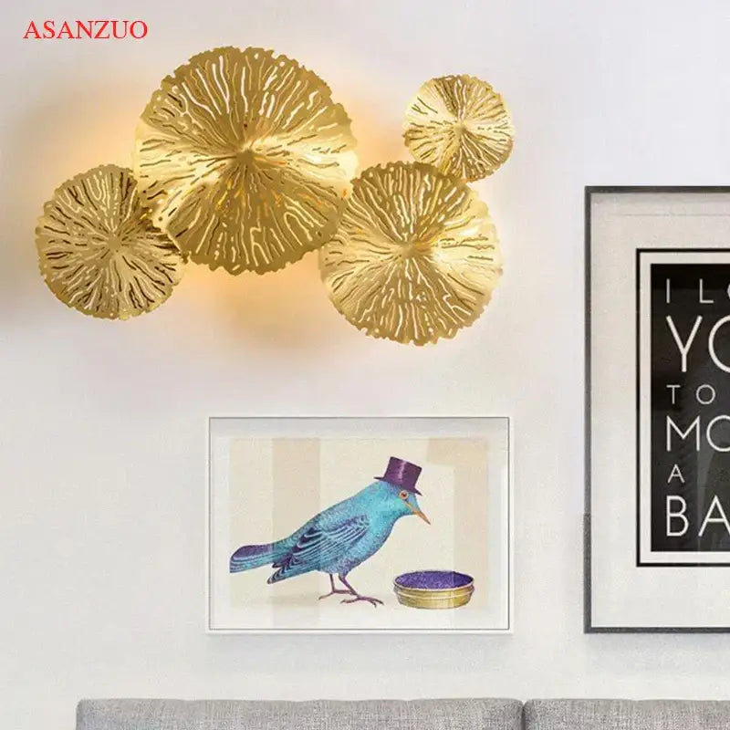 Decorbites lotus leaf golden copper wall lamp bedroom art light