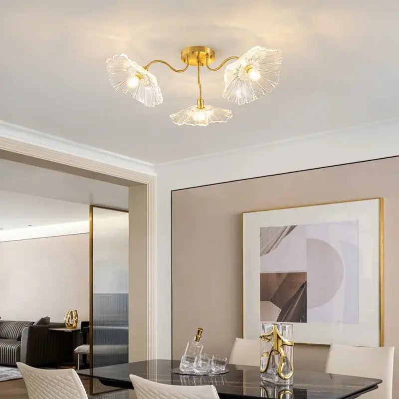 Elegant pink lotus leaf glass ceiling chandelier for living room