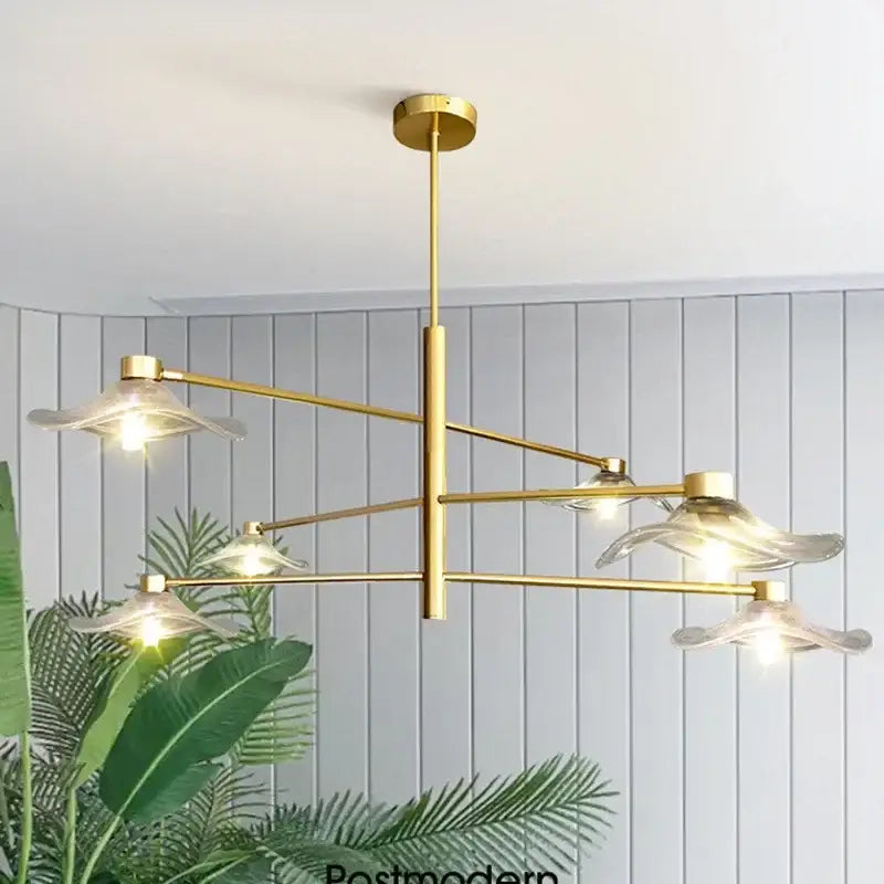 Modern gold lotus leaf glass chandelier for living room lighting
