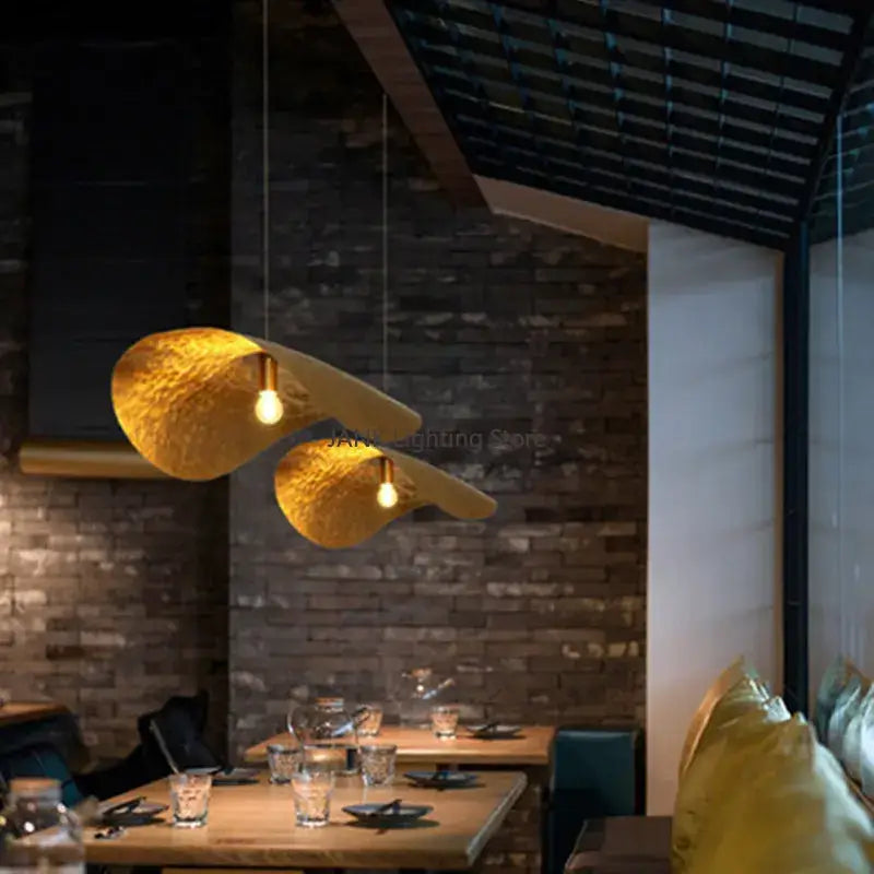 Elegant gold leaf hat pendant lamp for dining room