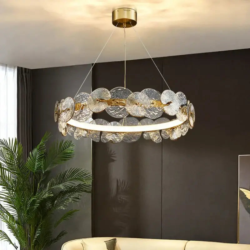 Decorbites lotus leaf gold crystal chandelier for dining room