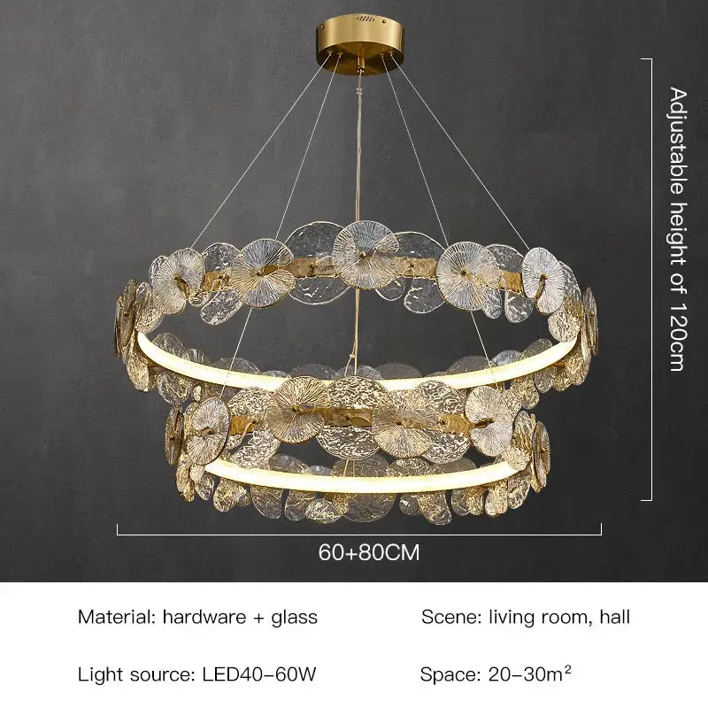Decorbites lotus leaf gold crystal chandelier for dining room