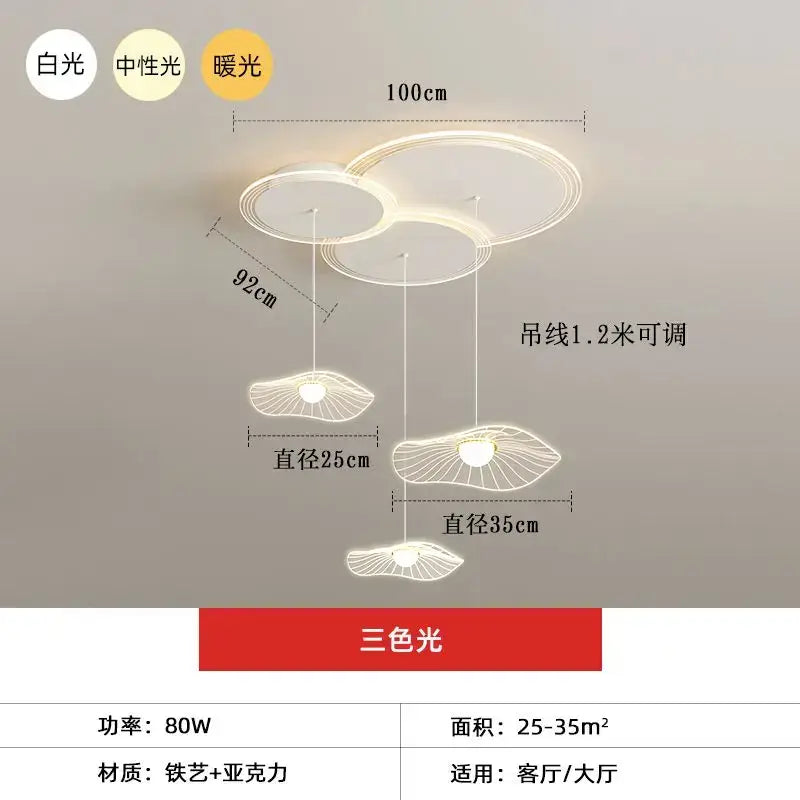 Modern white leaf led pendant light for living room