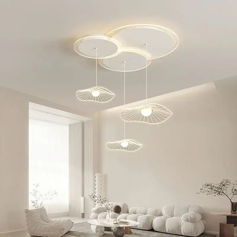 Modern white leaf led pendant light for living room