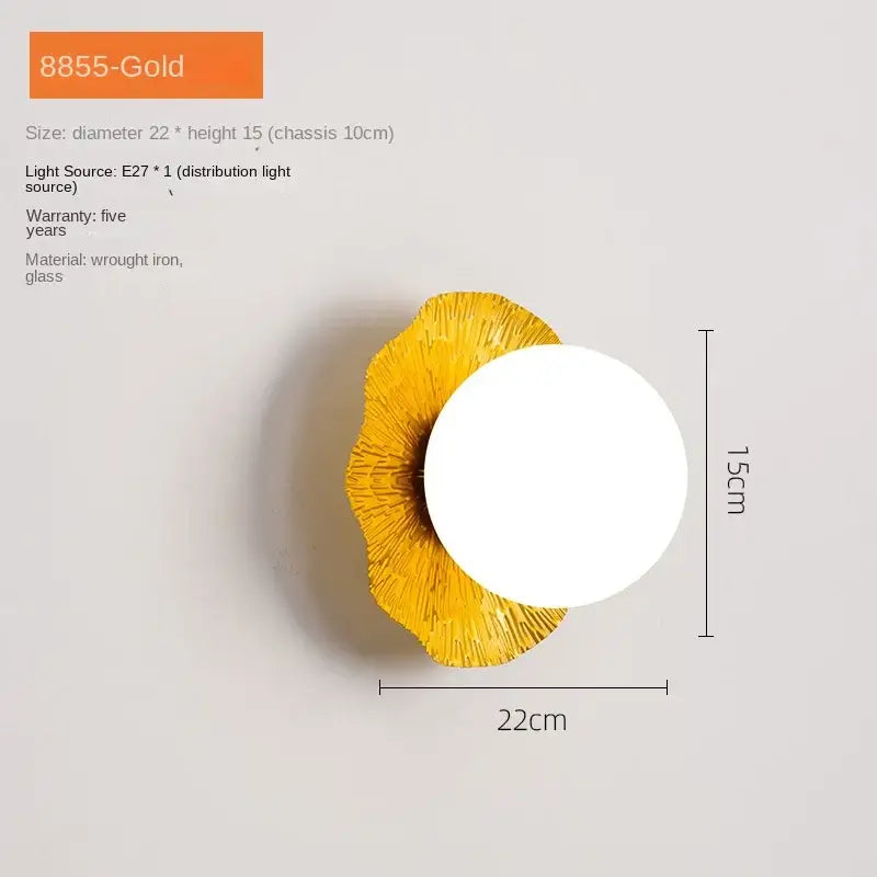 Minimalist gold & yellow lotus leaf led wall lamp living room