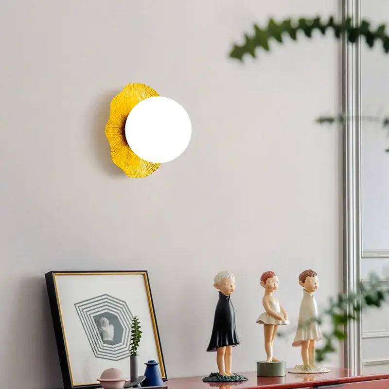 Minimalist gold & yellow lotus leaf led wall lamp living room