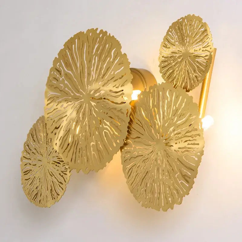 Gold lotus leaf wall lights living room glass sconce