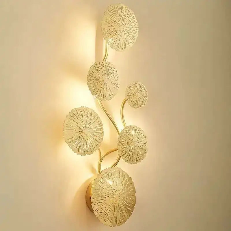 Gold lotus leaf wall lights living room glass sconce