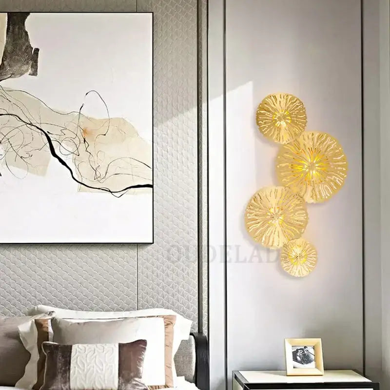Industrial golden lotus leaf led wall sconce living room light