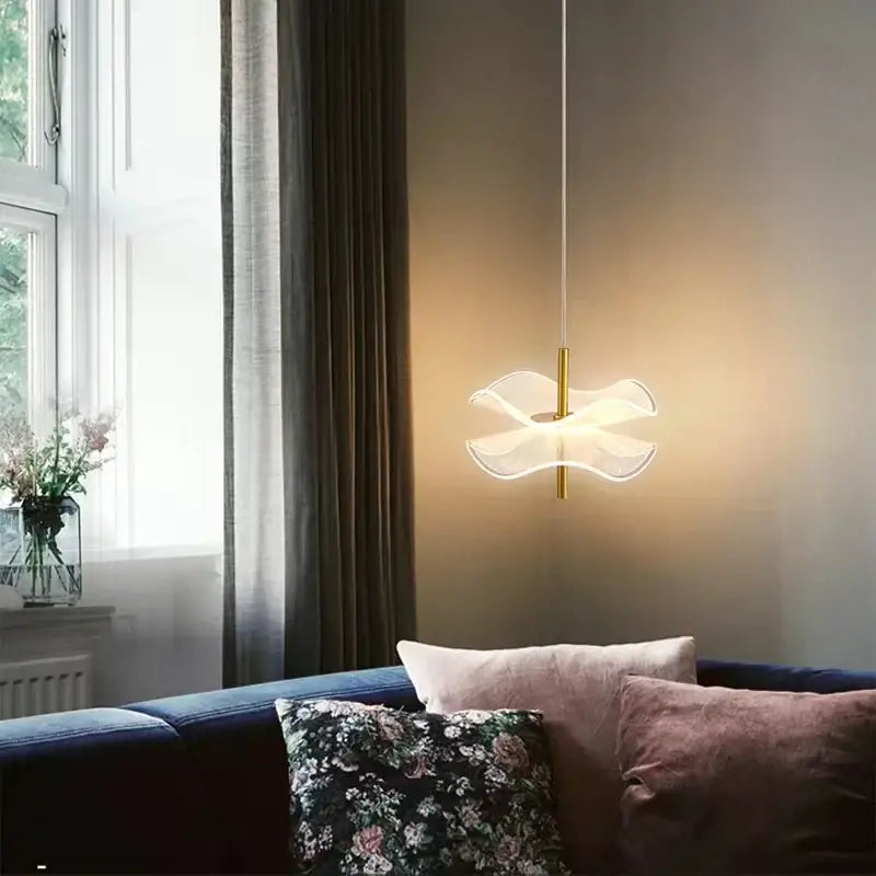 Modern white and gold lotus leaf pendant lights bedroom art chandelier