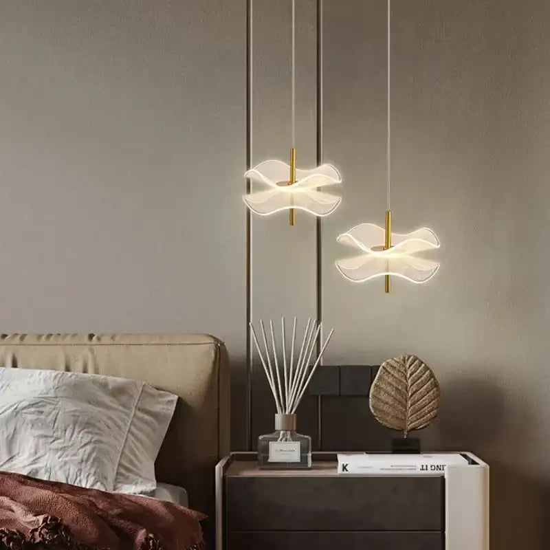 Modern white and gold lotus leaf pendant lights bedroom art chandelier