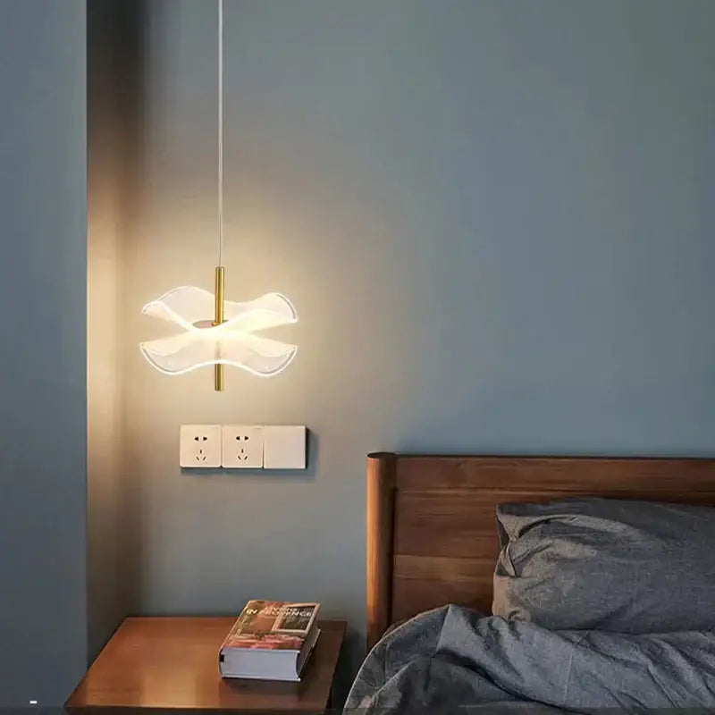 Modern white and gold lotus leaf pendant lights bedroom art chandelier