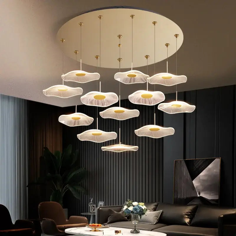 Modern white lotus leaf spiral staircase chandelier living room light