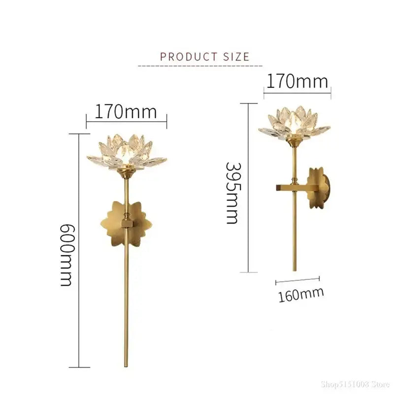 Chinese style gold lotus led crystal wall lamp for bedroom