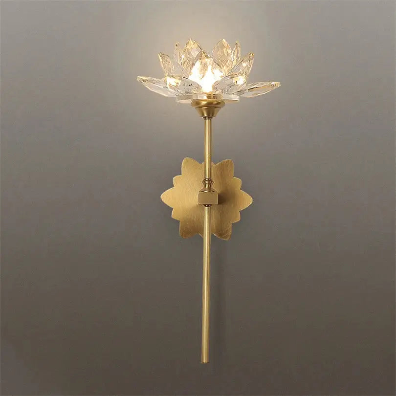Chinese style gold lotus led crystal wall lamp for bedroom