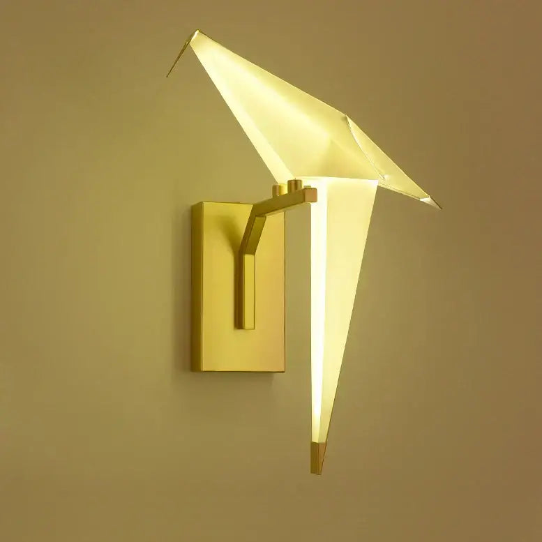 Modern gold origami crane led wall sconce bedroom light