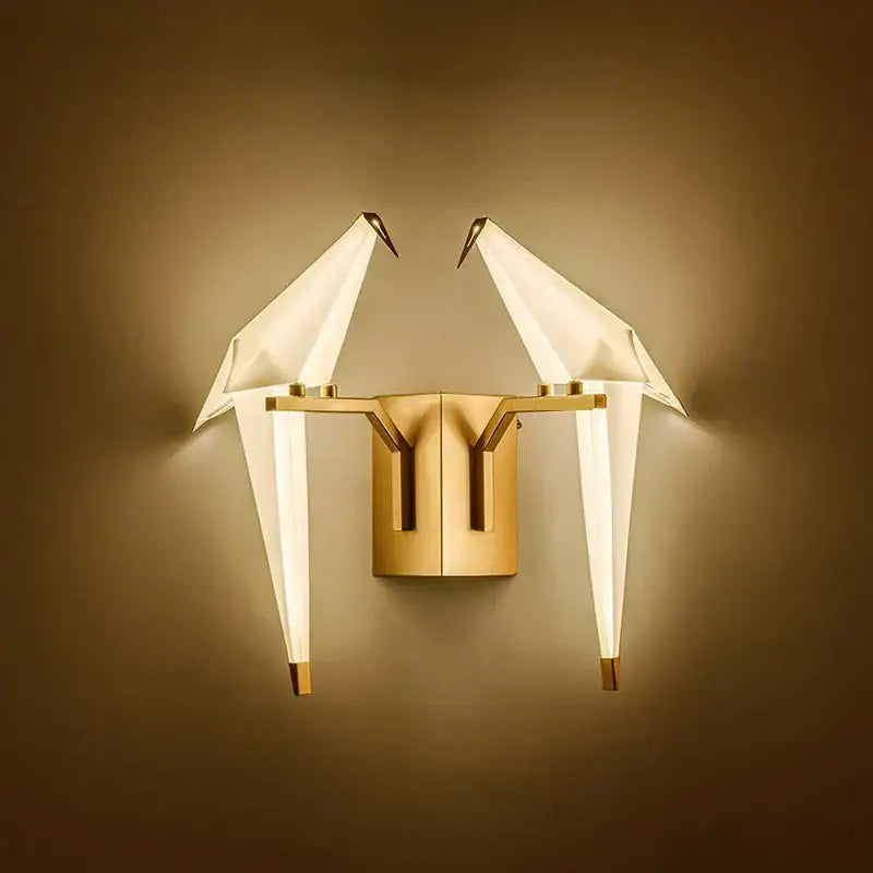 Modern gold origami crane led wall sconce bedroom light