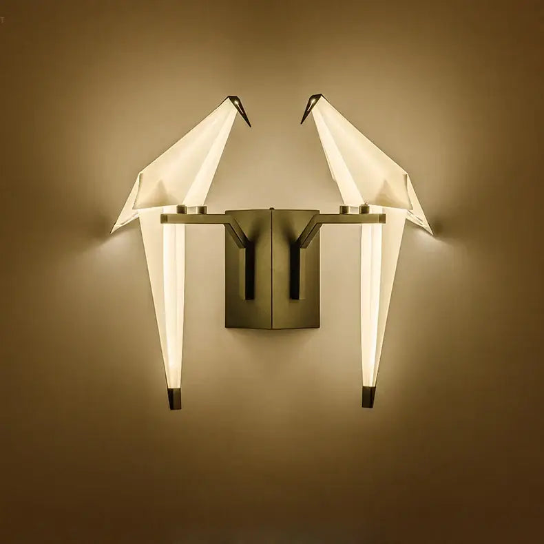 Modern gold origami crane led wall sconce bedroom light