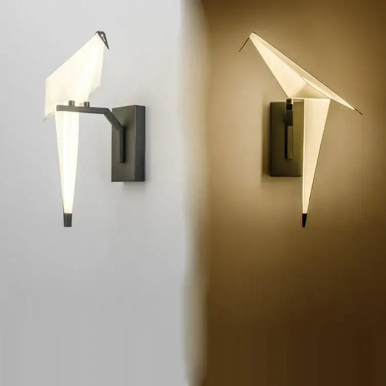 Modern gold origami crane led wall sconce bedroom light