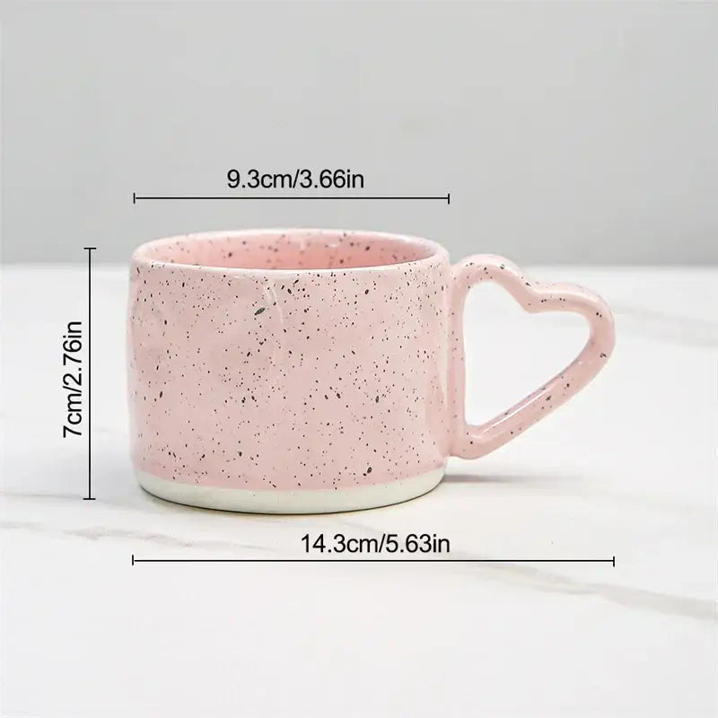 Pink speckled love handle ceramic cup kitchen breakfast mug