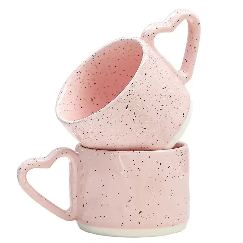 Pink speckled love handle ceramic cup kitchen breakfast mug