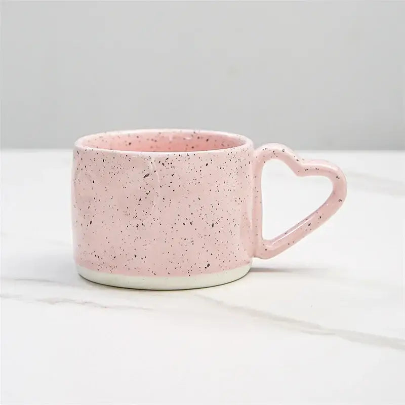 Pink speckled love handle ceramic cup kitchen breakfast mug
