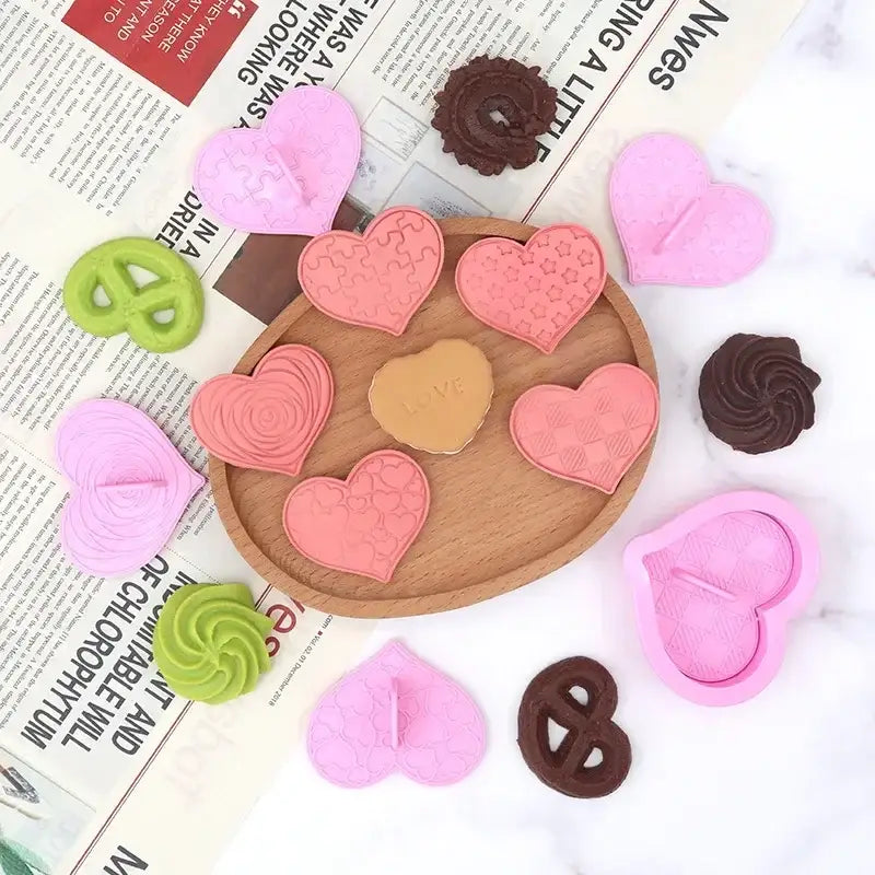 Pink silicone heart biscuit cutter set kitchen decorating tools