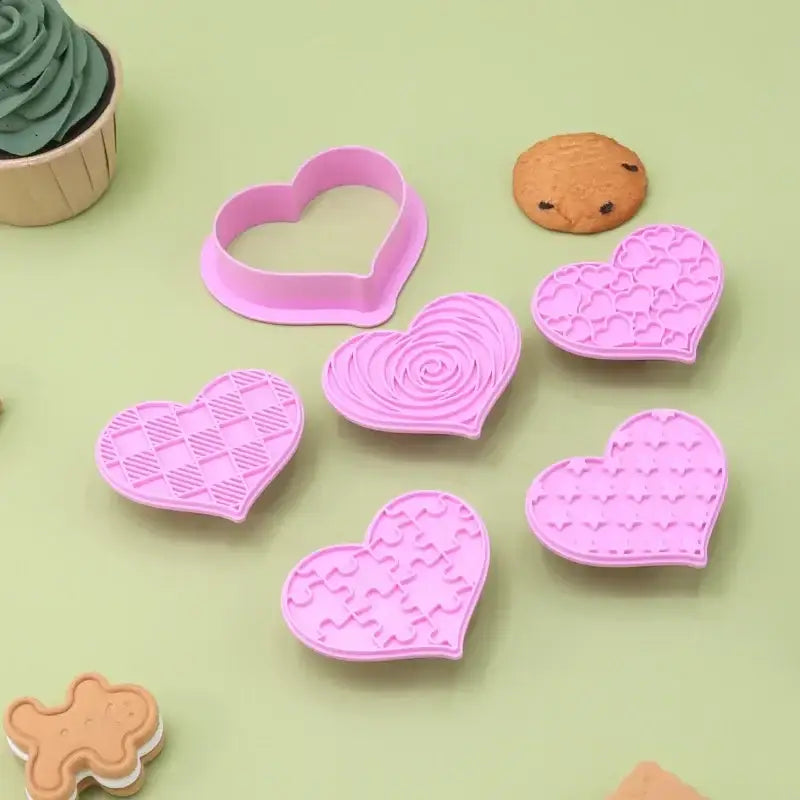 Pink silicone heart biscuit cutter set kitchen decorating tools