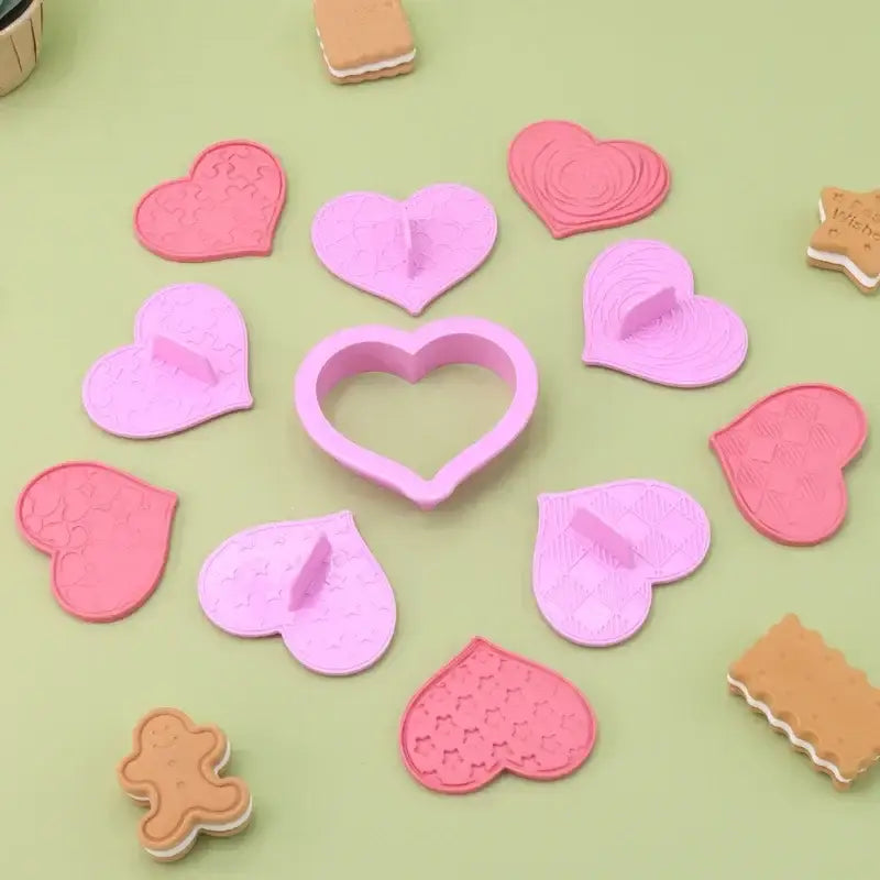 Pink silicone heart biscuit cutter set kitchen decorating tools