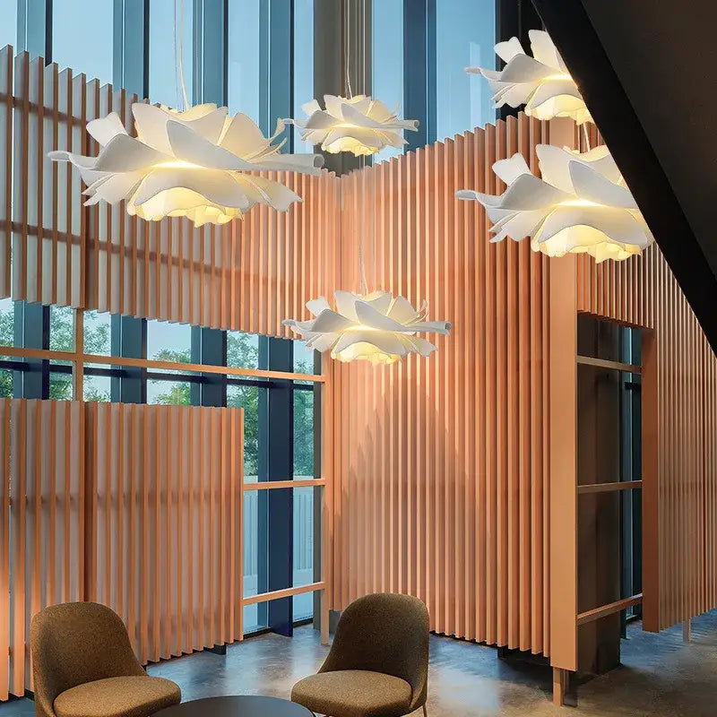 Simple white flower lamp petal pendant light for bedroom