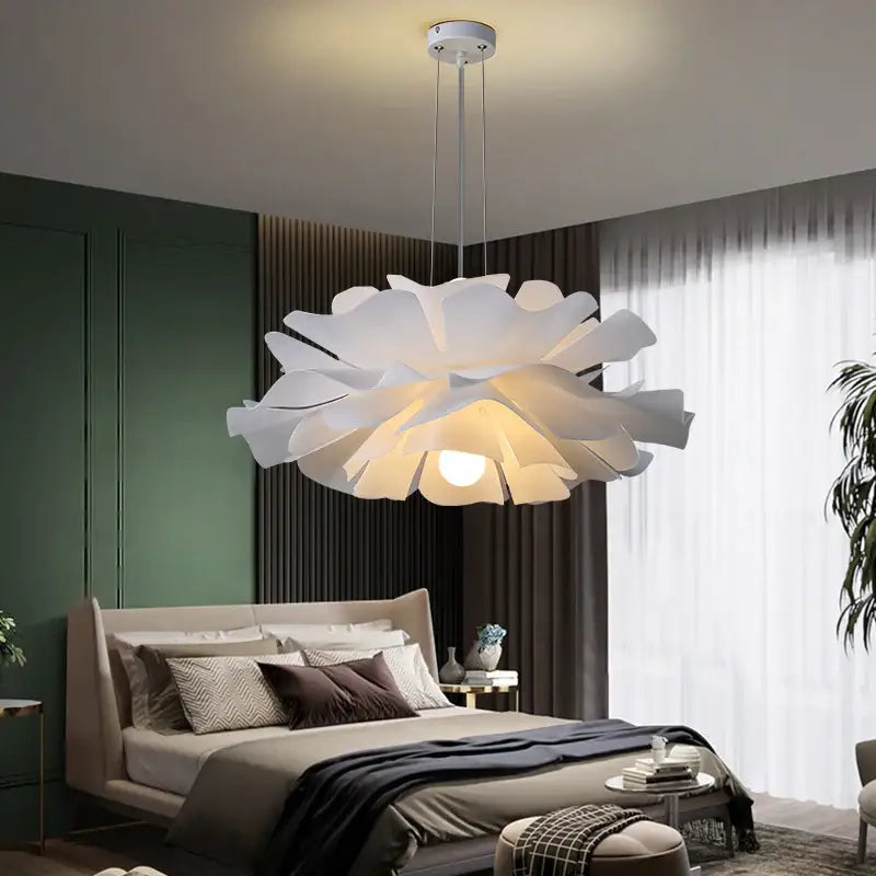 Simple white flower lamp petal pendant light for bedroom