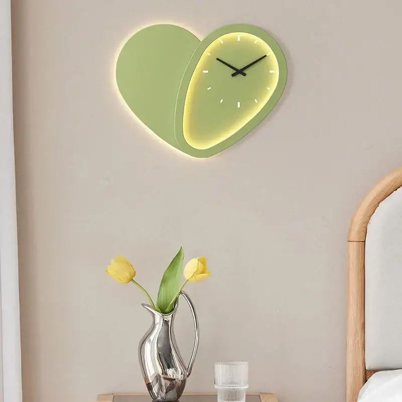 Modern white heart shaped clock wall lamp bedroom led lighting
