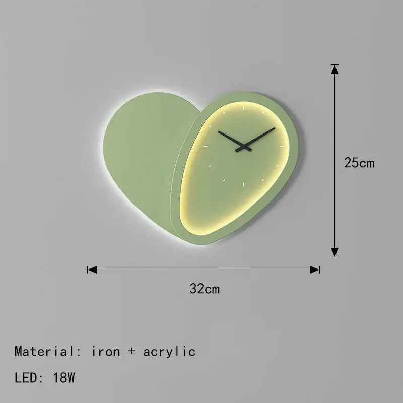 Modern white heart shaped clock wall lamp bedroom led lighting
