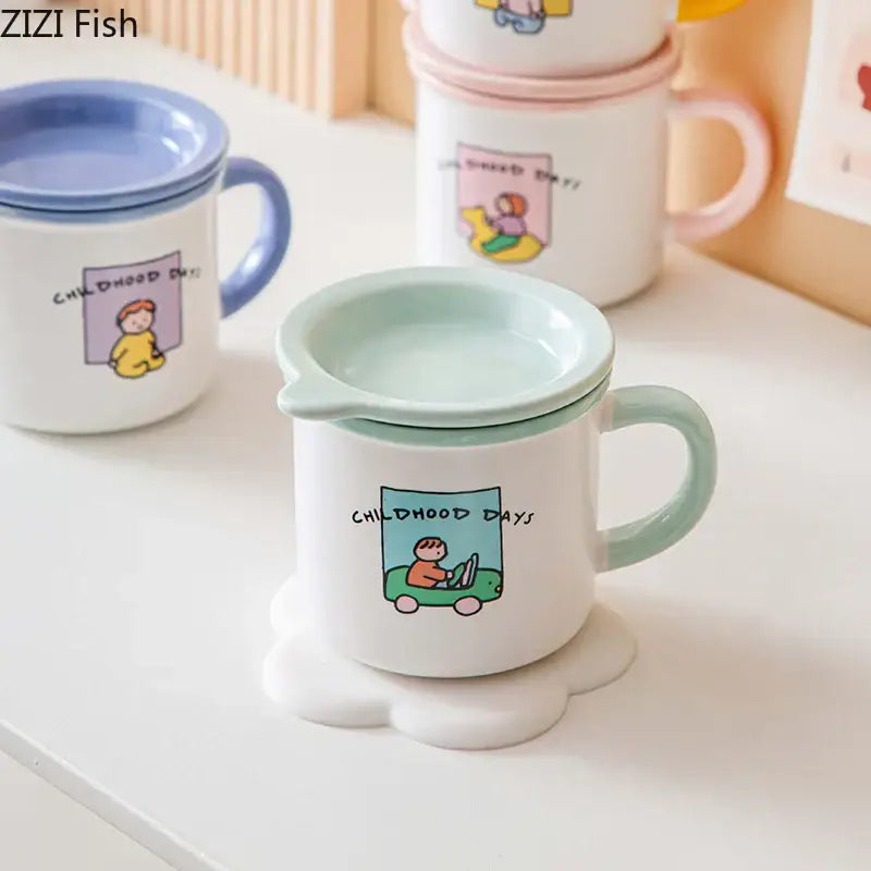 Decorbites lovers cartoon pattern porcelain mug with lid dining room