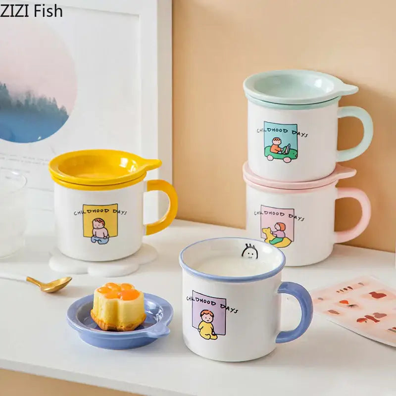 Decorbites lovers cartoon pattern porcelain mug with lid dining room