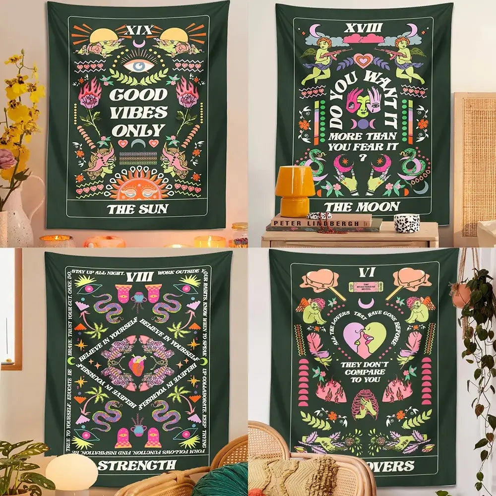 Psychedelic dark green decorbites lovers tapestry bedroom wall hanging