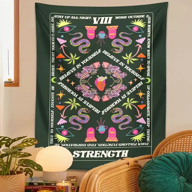 Psychedelic dark green decorbites lovers tapestry bedroom wall hanging