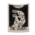 Boho beige and black lovers tarot tapestry bedroom wall decor