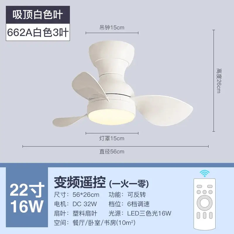 Modern low floor dc motor ceiling fan with light for living room