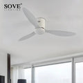 Modern black low floor ceiling fan with remote control bedroom light