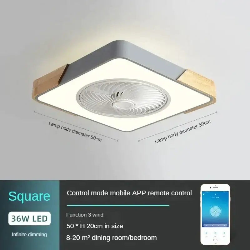 Modern gray & wood low profile ceiling fan bedroom led light