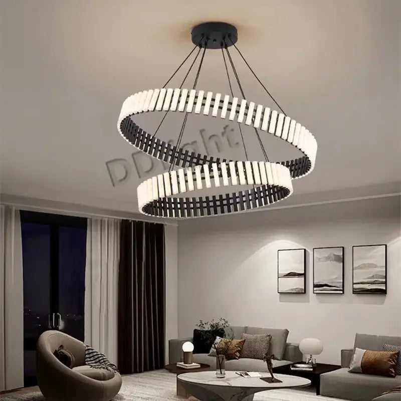 Modern circle chandelier black & white striped led living room light