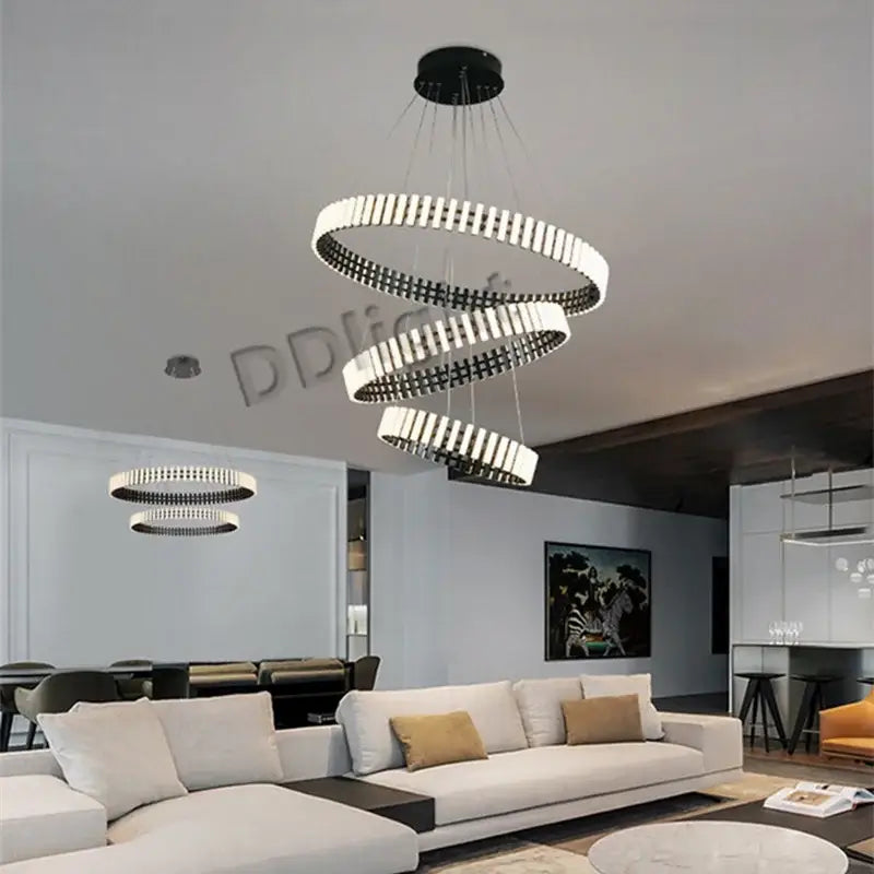 Modern circle chandelier black & white striped led living room light